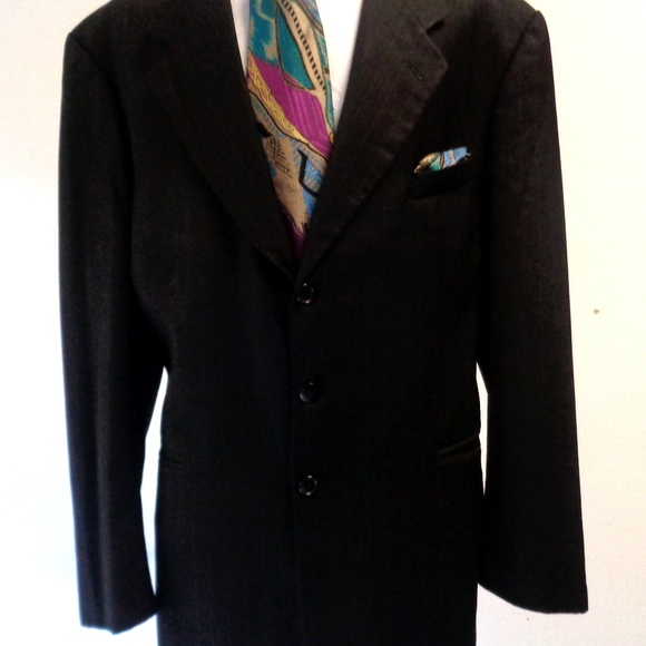 CANALI ELEGANT MENS SUIT BLACK STRIP SIZE 49L